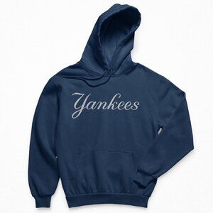 NEW York Yankees Script Wordmark Color Logo Pop Fleece Pullover Hoodie NAVY